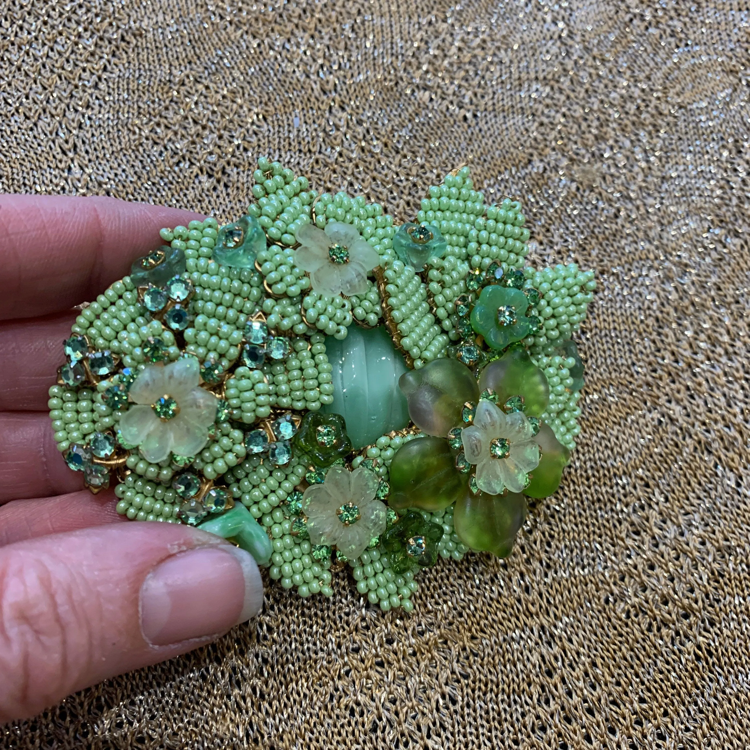 Vintage Stanley Hagler Brooch light green Flower