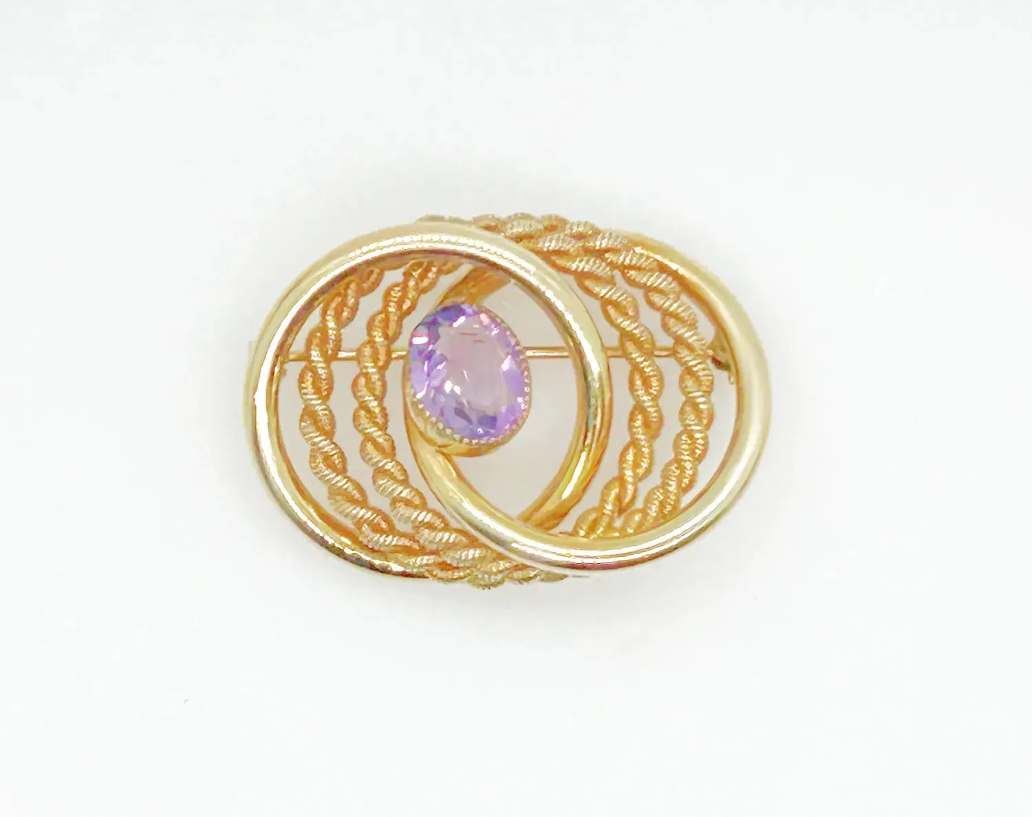 Vintage Van Dell Brooch With Purple Stone, 1/20th 12K