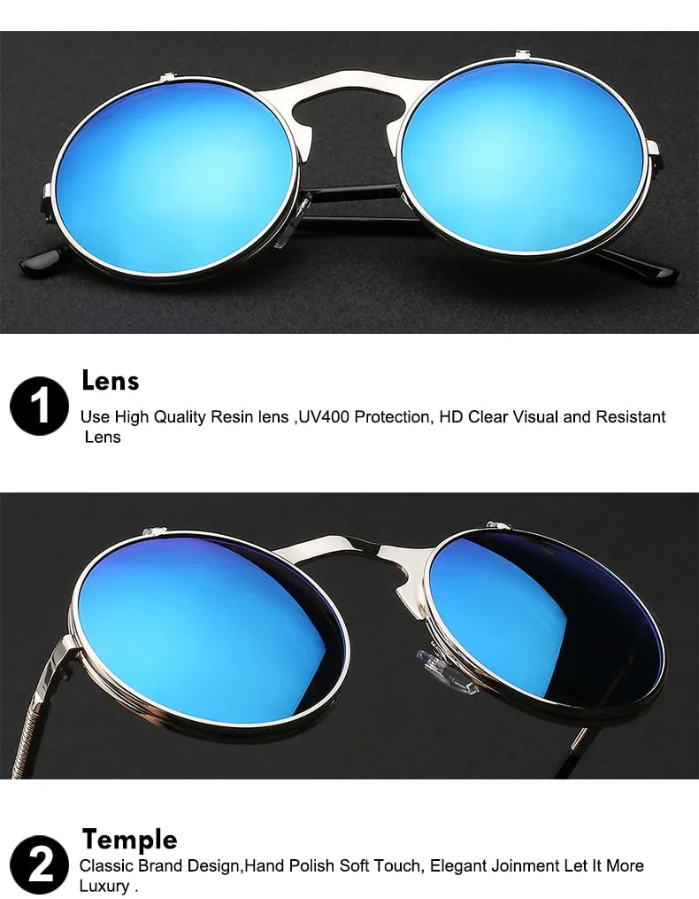 Xiu Brand Flip Up Steampunk Sunglasses Men Round Mens Oem