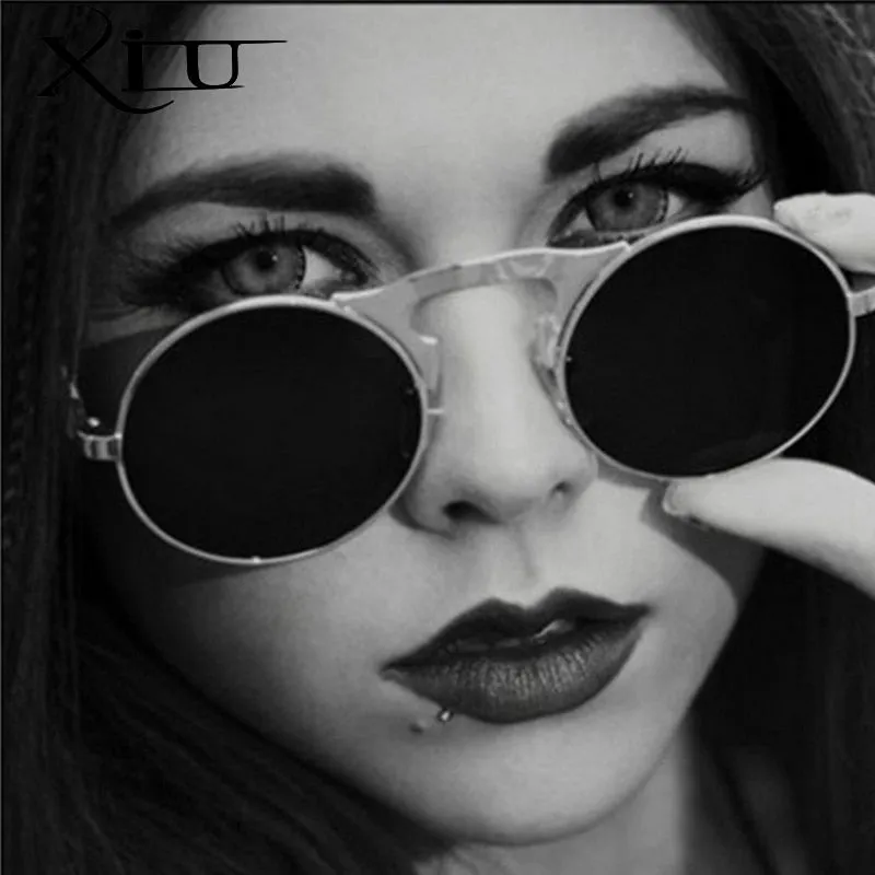 Xiu Brand Flip Up Steampunk Sunglasses Men Round Mens Oem