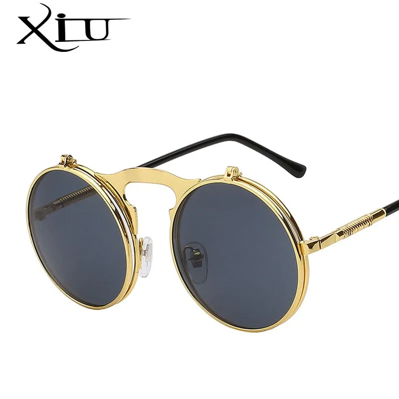 Xiu Brand Flip Up Steampunk Sunglasses Men Round Mens Oem