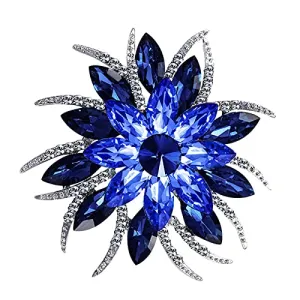 Yellow Chimes Floral Brooch for Women Elegant Blue Crystal Floral Shaped Brooch for Women and Girls