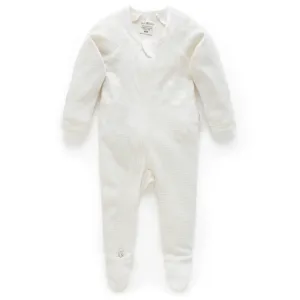 Zip Growsuit - Wheat Melange Stripe